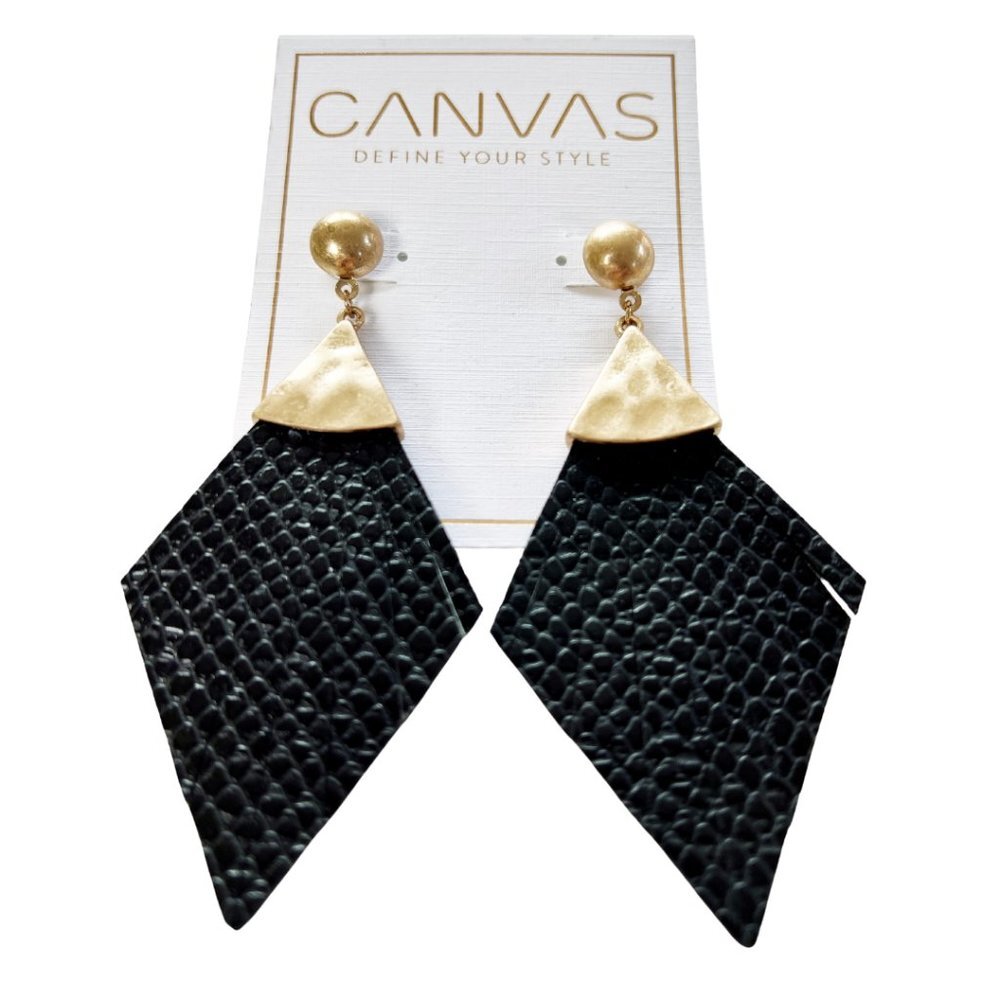 Canvas, Leather, Dangling, Geometric Earrings, NWT